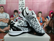 Angled view of the pair showing the patterned uppers, black Swooshes, and contrasting soles.