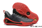 Black and red Curry 12 901-14 basketball shoes with a textured red outsole.