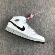 Single white and black high-top sneaker shown in side profile with a speckled grey midsole.