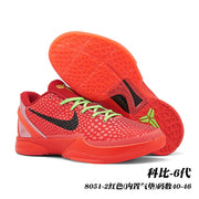 Red Nike Kobe 6 style sneakers shown with the textured outsole visible; image text identifies style 8051-2 and sizes 40-46.