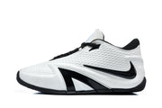 Side profile of a white and black Nike Kobe basketball shoe.