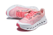 Pair of pink Cloudtilt Remix lace-up sneakers in a three-quarter view