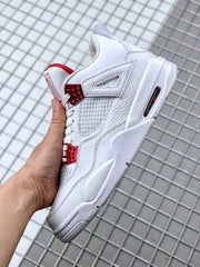Side view showing the textured white upper, red eyelets, and outsole window.