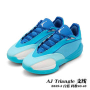 Blue and aqua Jordan AJ Triangle shoes with white toe panels; image text lists sizes 40–46.