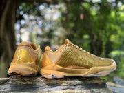 Kobe 5 shoes showing gold heel panels and patterned collar details