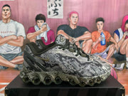 Side view of a Nike Air Max sneaker showing the Swoosh, camouflage-style upper, and sculpted cushioning sole.