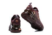 Rear and outsole views of burgundy Nike Air Max 270 Premium sneakers.