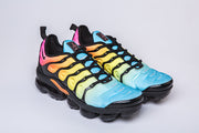 Pair of Nike Air VaporMax Plus multicolor sneakers viewed from the front