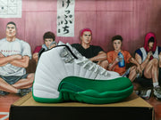 Side view showing the white upper, green panels, and Jumpman Pro marking