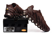 Brown Nike Air Max DN8 sneakers displayed with a shoe box; the box label shows sample sizes US 8.5 and US 10.