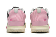 Rear view of charcoal and pink Nike Kyrie shoes