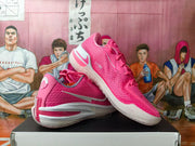 Angled view of the pair showing pink mesh uppers, white Swoosh branding, heel straps, and layered soles.