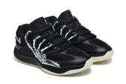 Pair of black Nike KD basketball shoes with skeleton graphics, mesh panels, and pale outsoles.