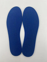 Pair of blue shoe insoles shown from the top.