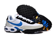 Nike Air Max Plus sneakers shown from the side and underside, highlighting the rugged black outsole.