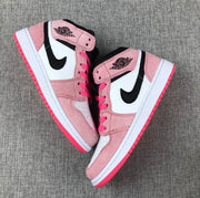 Top-down view of the pair showing pink laces, white perforated toe boxes and pink outsoles.