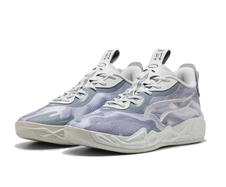 Pair of pale purple and gray ANTA 930-6 sneakers with white laces and a sculpted light-colored sole