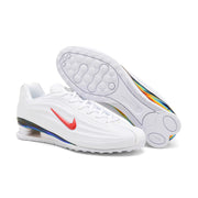 White and red Nike Shox Z R2 sneakers with the outsole visible