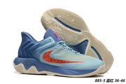 Blue basketball sneakers with red-orange detailing, style code FZ6734-400.