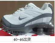 Lifestyle view of a grey sneaker with a size caption reading 40–46 available.