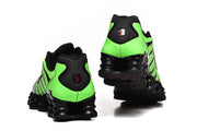 Rear view of green-and-black Nike Shox TL sneakers.