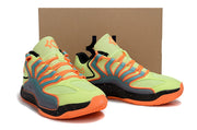 Pair of lime and orange Nike KD 18 sneakers displayed together.