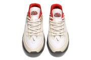 Top view of off-white Nike S.T. Flare EP basketball shoes with red collars.