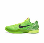 Bright green Kobe 6 sneaker with a black Swoosh and tonal green outsole.