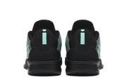 Rear view of the green-and-black basketball shoes