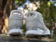 Rear view showing heel details and patterned heel panels