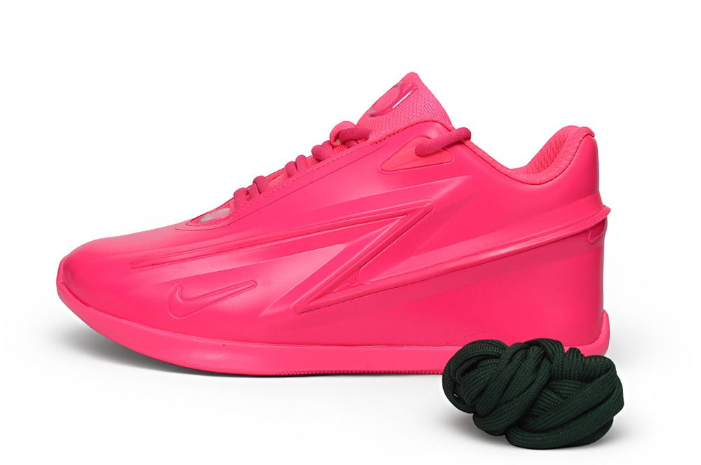 Side view of a vivid pink Nike KD 19 basketball shoe.