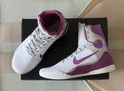 Top view showing the lace areas, padded collars, and white-purple colorway.