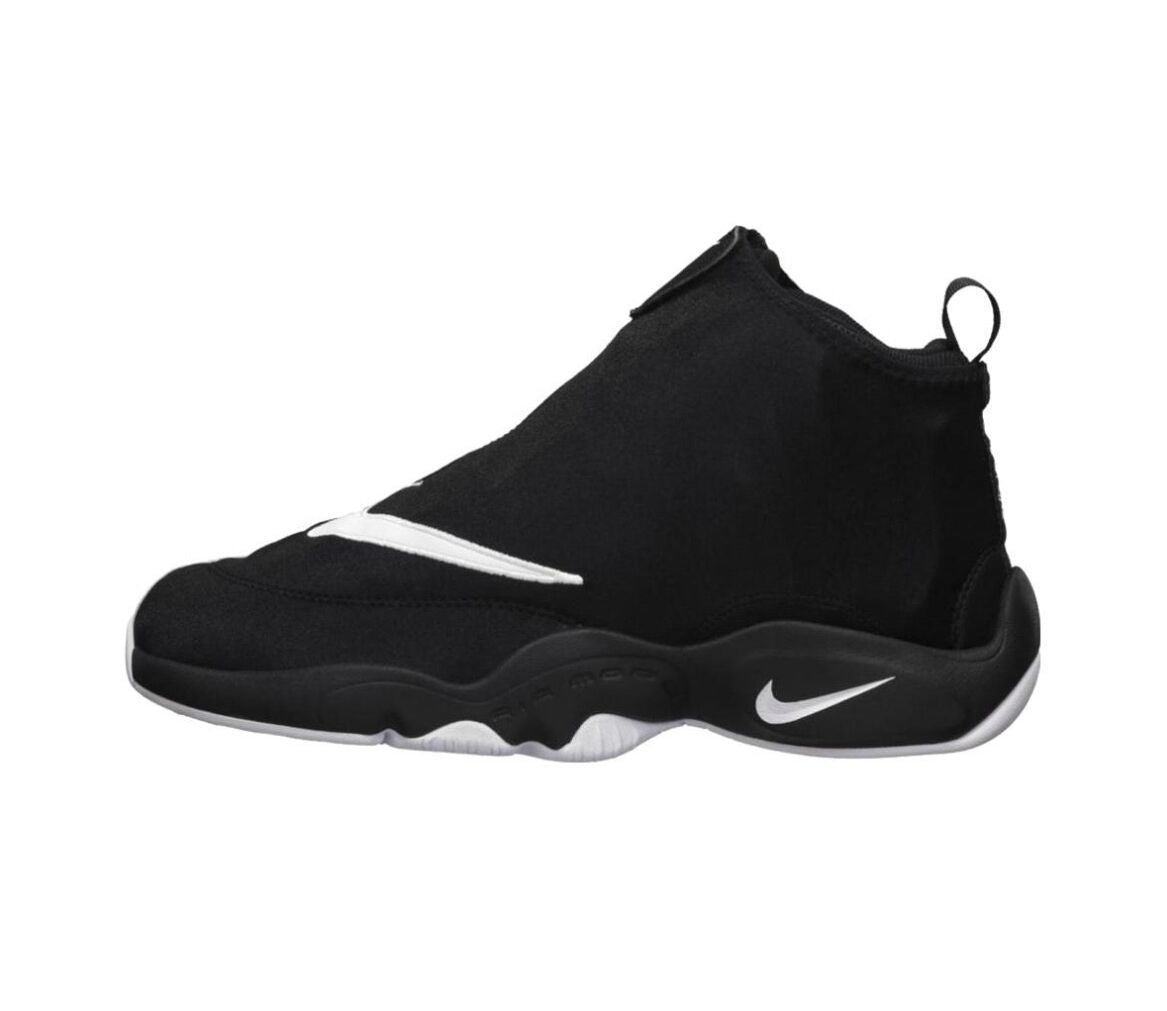 Black Nike Payton high-top basketball sneaker with a white Swoosh and white outsole accents.
