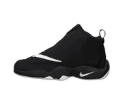 Black Nike Payton high-top basketball sneaker with a white Swoosh and white outsole accents.