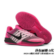 Bright pink Sabrina 3 basketball shoes with black Swoosh and pink outsole; caption gives style code 8826-3 and sizes 36–46.