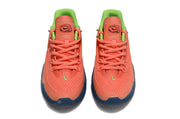 Top view of coral Nike S.T. Flare EP basketball shoes with bright green collars.