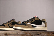Side profile highlighting the brown and black upper, white Swoosh, cream midsole, and dark outsole.