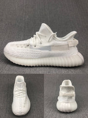 White sneaker shown from the side with separate top and rear views.