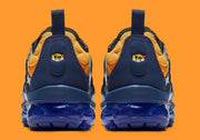 Rear view of the pair showing navy heel panels, orange accents, and blue-toned soles.