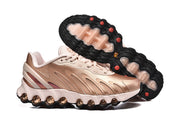 Nike Air Max DN 8 sneakers shown from the side and underside, showing the black tread outsole.