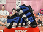 Side view showing the oversized lettering, blue panels, and heel cushioning unit