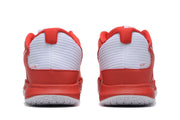 Rear view of the red and white Nike Kyrie shoes