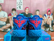 Rear view showing the raised blue heel panels and red wing graphics.