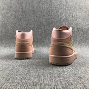 Rear view of the pair showing the padded pink collars, heel panels, and outsole tread.
