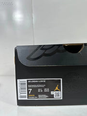Black shoe box with a product label reading AIR JORDAN 1 LOW SE, style code FD0399 004, EU 40, UK 7 and CM 25.