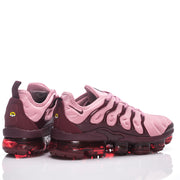 Rear and side views of the pink and plum Nike TN-18 sneakers.