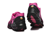 Pink and black Air Max DN 8 sneakers shown from the heel.