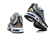 Rear and outsole views of Nike Air Max Plus VII sneakers with patterned heels and visible cushioning.