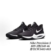 Nike Precision 5 sneakers in black with white accents and a white midsole; image text identifies style 809-3 and CW3403-003.