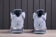 Rear view of the pair showing the padded collars, heel Jordan logos, silver accents, and translucent outsole edges.